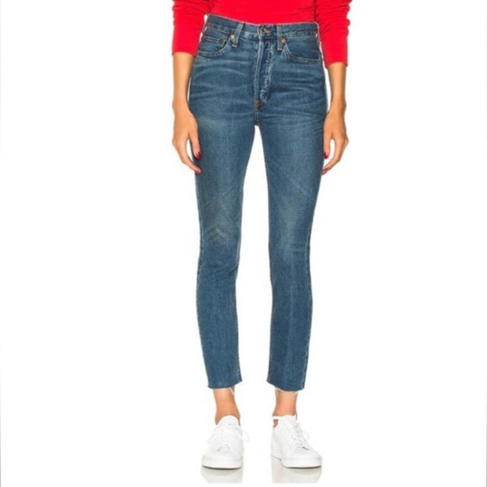 Re/Done Originals By Reformation High Rise Ankle Crop Size 30 Button Fly Denim